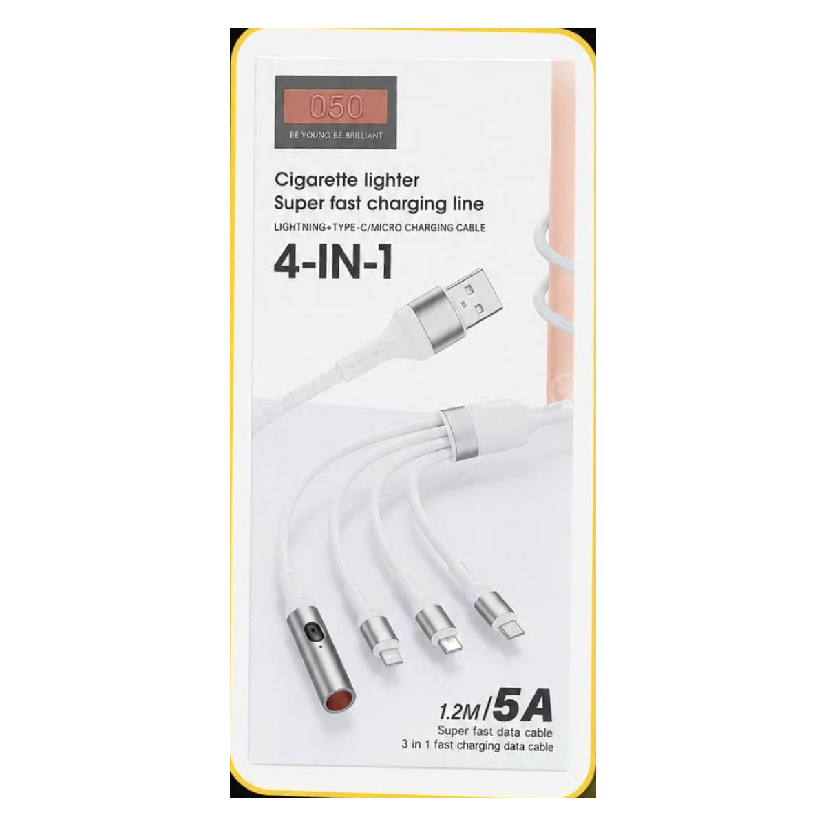 کابل شارژ فندکی خودرو ۴ کاره مدل 050 با رابط لایتنینگ، تایپ C و میکرو USB