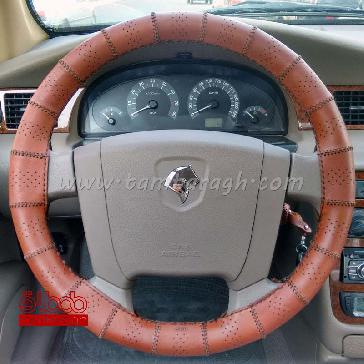 دور فرمان چرم کاملا طبیعی (چرم گاوی) نخ سوزنی