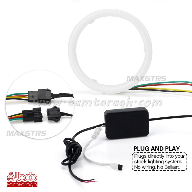 دی لایت حلقه ای داخل کاسه چراغ RGB با ریموت کنترل در سایزهای 80-90-100-110-120 میلی متر (RGB Angel eyes)