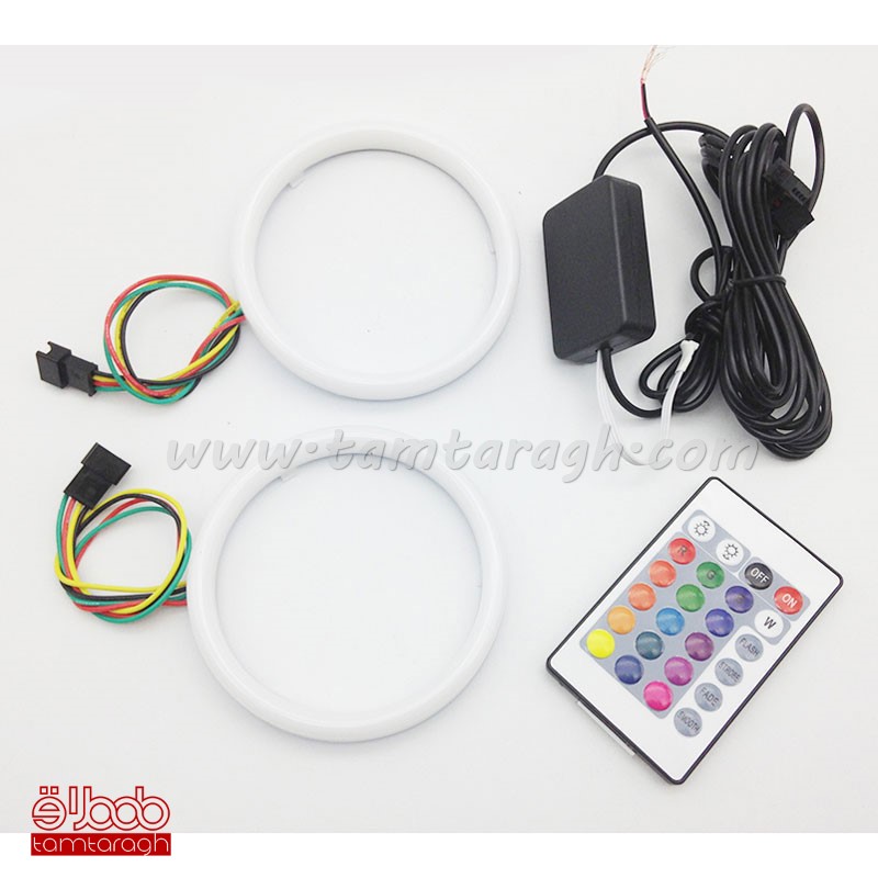 دی لایت حلقه ای داخل کاسه چراغ RGB با ریموت کنترل در سایزهای 80-90-100-110-120 میلی متر (RGB Angel eyes)