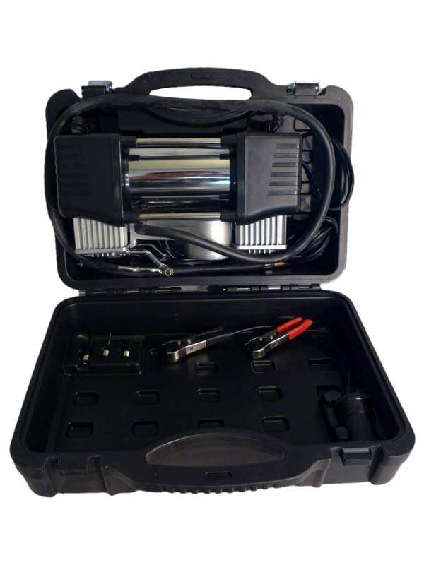 پمپ باد برقی دو پیستونه فلزی با لوازم پنچری