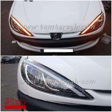 چراغ اسپرت جلو (بلوری) پژو 206 ابرویی راهنما متحرک
