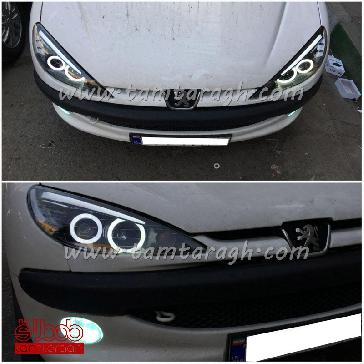 چراغ اسپرت جلو (بلوری) پژو 206 طرح BMW نئون پهن